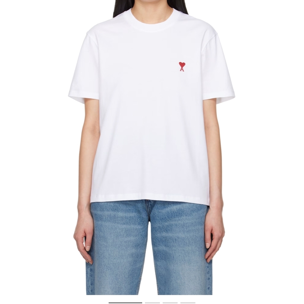 Ami White and Red Short Sleeve Tee